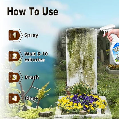 SnowLily Headstone Cleaner for Graves,Granite Cleaner & Stone Renewer, Formulated to Clear Moss & Stains from Quartz, Tile & Slate | Includes 4 Pcs Tool Kit | 16.9 OZ