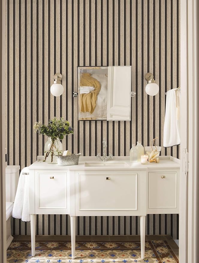 myforHD Wallpaper Peel and Stick Wood Grating Stripe Self-Adhesive Wallpaper Faux Wood Contact Paper Wood Slats Self Adhesive Wall Paper PVC Vinyl Film Removable Waterproof 17.3" x 393"