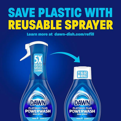 Dawn Powerwash Fresh Dish Spray, Liquid Dish Soap, Dish Soap Refill, Dish Detergent Liquid, 2 Refills, 2x21.5 Fl Oz