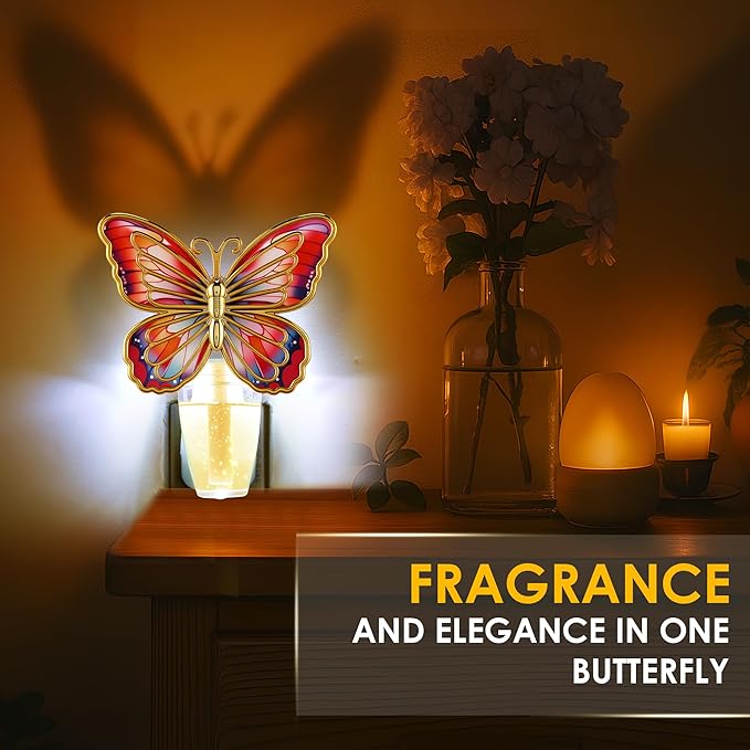Hohean Wall Fragrance Plug in Compatible with Bath and Body Works WallFlower, Scent Diffuser with Night Light, ETL Certified, Long Lasting Scented Warmer Diffuser Home Office (Red Butterfly)