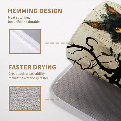 Black Cat Fall Pumpkin Dish Drying Mat 18x24 - Super Absorbent Drying Pads for Kitchen Counter - Happy Halloween Bat Branch Large Microfiber Dishes Drying Mats