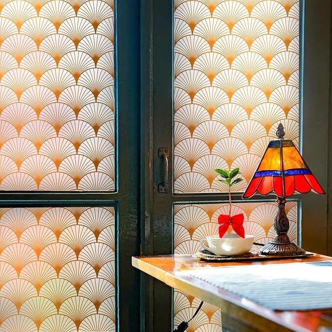 DKTIE Geometric Art Stained Glass Window Film Bathroom Window Privacy Film Frosted Glass Static Clings Non Adhesive with Installation Tools, Modern Home Improvement Style (S117, 17.7'' x 78.7'')