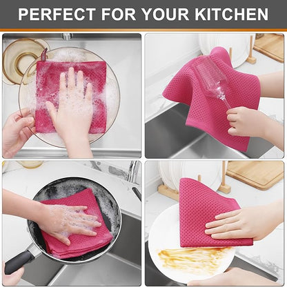 Kitinjoy 100% Cotton Kitchen Dish Cloths (12 X 12 Inches, Hot Pink), 12 Pack Waffle Weave Ultra Soft Absorbent Dish Towels for Drying Dishes Quick Drying Kitchen Towels Dish Rags