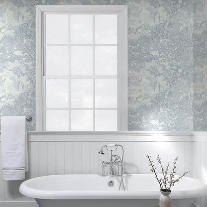 Ismoon Vintage Wallpaper Peel and Stick Blue Neutral Wallpaper 17.3in x6.56ft Forest Animals Contact Paper for Bedroom Thicken Waterproof Self-Adhesive Wall Paper Removable Renter Friendly Vinyl