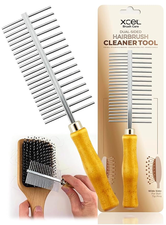 XCEL 2-in-1 Hair Brush Cleaner Tool, Dual-Sided Remover Comb for Removing Hair & Dust Buildup from Paddle, Boar Bristle & Detangling Brushes for Home & Salon Use
