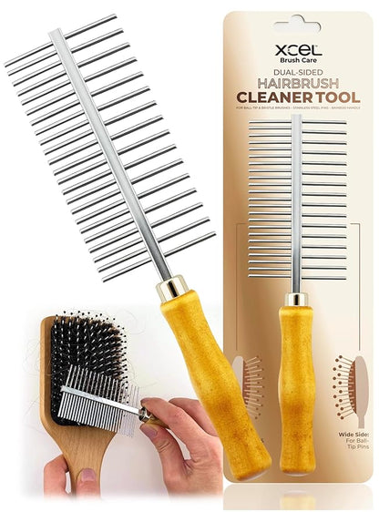 XCEL 2-in-1 Hair Brush Cleaner Tool, Dual-Sided Remover Comb for Removing Hair & Dust Buildup from Paddle, Boar Bristle & Detangling Brushes for Home & Salon Use