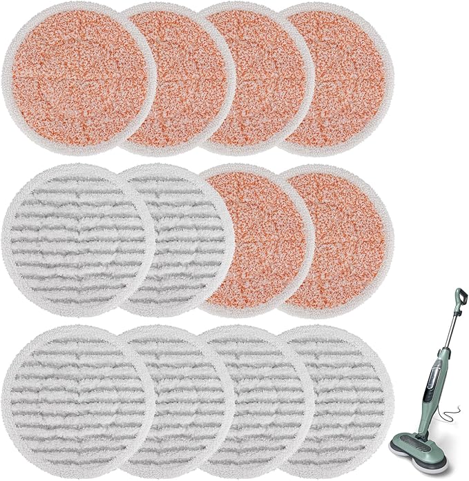 Pads for Shark Steam Scrub Mop: 12 Pack Spin Mop Refills Fit for Shark S7000 S7001 S7000C S7201 S7000AMZ S8201 S8001 S8000 Steam and Scrub Pads - Hard Floor Steam Mop Washable Pads S7001TGT