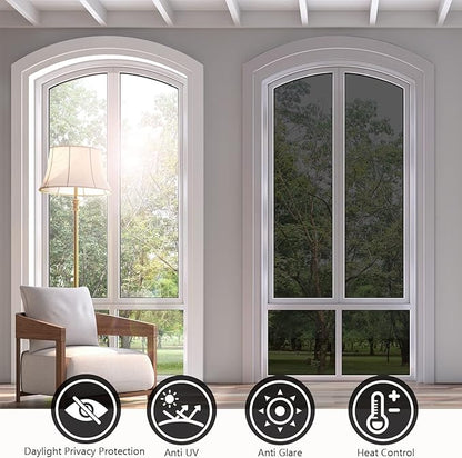 KESPEN Window Film One Way Daytime Privacy Heat Control Anti UV Non-Adhesive Reflective House Window Tint for Home and Office, Black-Silver, 35.4 Inch X 8.2 Feet