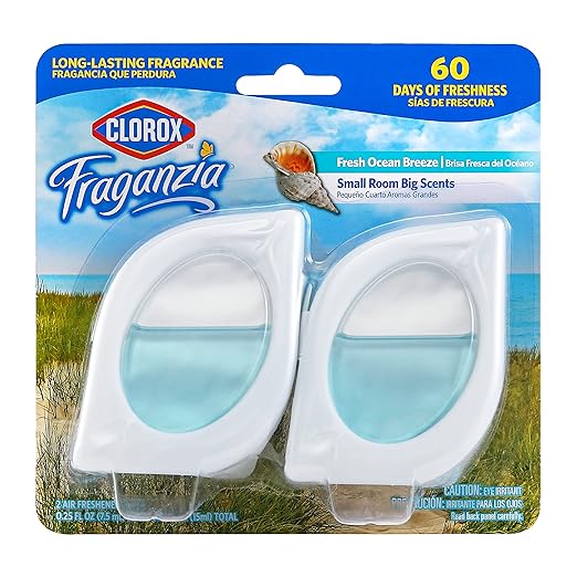 Clorox Fraganzia Small Rooms Air Freshener, Fresh Ocean Breeze - Peel & Place Air Freshener, No-Plug, Battery-Free for Closets, Laundry Room, Entry Way, Bathroom, Locker, 0.25 Fl Oz Each, 2 Count