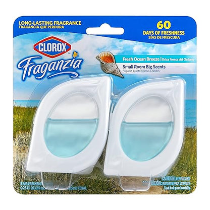 Clorox Fraganzia Small Rooms Air Freshener, Fresh Ocean Breeze - Peel & Place Air Freshener, No-Plug, Battery-Free for Closets, Laundry Room, Entry Way, Bathroom, Locker, 0.25 Fl Oz Each, 2 Count