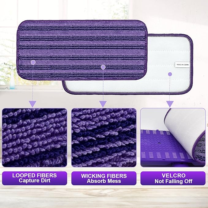 Updated & Innovative Cationic Mop Pads for Swiffer Wet Jet and Most Velcro 10" 11" 12" Spray Mops, Reusable Swiffer Wet Jet Mop Pads Replacement