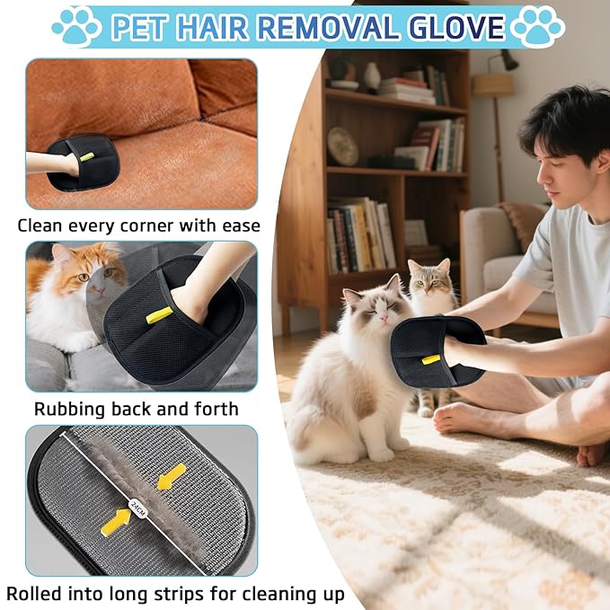 Carpet Rake for Pet Hair Removal Tool, Reusable Pet Hair Remover Broom with 54” Adjustable Long Handle, Cat Dog Hair Remover Carpet Scraper Broom with Copper Rake Teeth & TPU Brush for Rugs Mats Couch