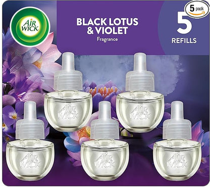Air Wick Plug In Scented Oil Refill, Infused with Essential Oils, Plug In Air Fresheners for Home, Black Lotus & Violet, 5 ct