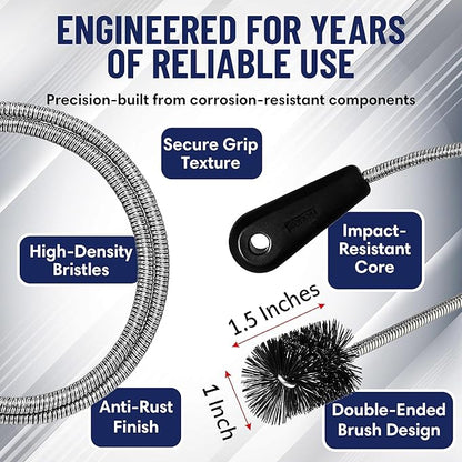 48" Flexible Tube Brush – Long Pipe Snake for Sink - AC Condensate Line Cleaning - Flexible Pipe Cleaner Brush for Hair, Food & Clog Removal - Cleaner Tool – B313C by FryOilSaver Co.