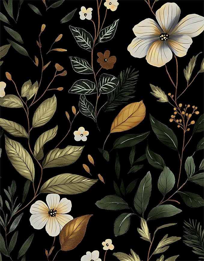 Laatse Green Wallpaper Peel and Stick Vintage Dark Black Floral Wallpaper Waterproof Self Adhesive Removable Boho Leaf Wall Paper Modern for Bedroom Walls Drawer Cabinet 17.5in x118in