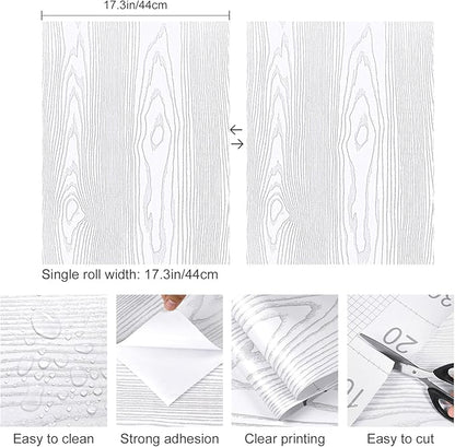 Yun-aeon White and Silver Wood Contact Paper 17.3"x80" Rustic Wooden Peel and Stick Wallpaper Removable Self-Adhesive Wallpaper Wood Grain Contact Paper for Countertops Cabinets