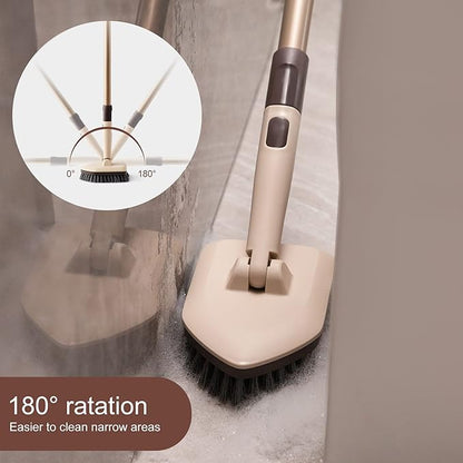 Eyliden Floor & Tub Scrub Brush, 2-in-1 Shower Floor Scrubber - 1 Stiff Bristles Brushes & 2 Non-Scratch Pads, 180°Swivel Head, 49" Adjustable Handle - Deep Cleaning Tub Bathroom Tile Kitchen Sink