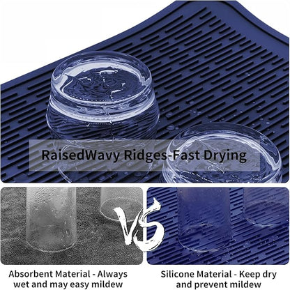 ZLR Large Silicone Dish Drying Mat (16" x 18") - XL Heavy Duty Drainboard Mat for Pots, Pans & Family Loads - Heat Resistant Trivet & Counter Protector, Easy Clean (Midnight Blue)