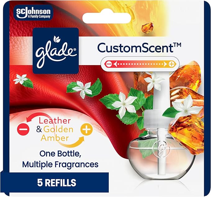 Glade PlugIns Refills with CustomScent Technology, Leather & Golden Amber, 5 Refills