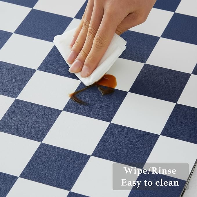 Ohocut Checkered Dish Drying Mat for Kitchen Counter, Coffee Bar Station Accessories, Retro Cute Aesthetic Modern Absorbent Drainer Mat Kitchen Drying Mat Easy Clean (Navy Blue, 19" x 12")