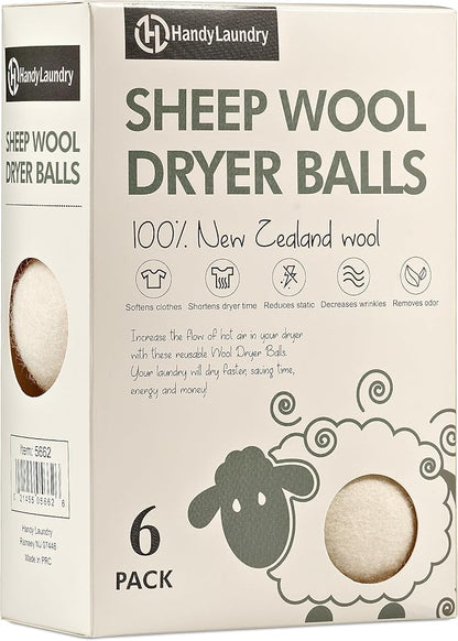 Handy Laundry Wool Dryer Balls – Natural Fabric Softener, Reusable, Reduces Wrinkles and Saves Drying Time. Large Dryer Balls Are a Better Alternative to Plastic Balls and Liquid Softener (Pack of 72)