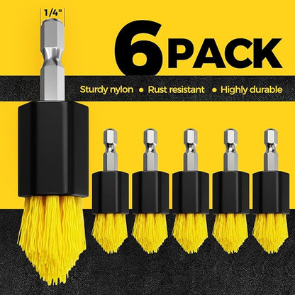 Holikme 6 piece Drill Brush with Multi-Purpose & Grout Head,Crevice Cleaning Brush，3/4”W Drill Brush Attachment Set, Detailing Brushes for Home/Kitchen/Bathroom/Grout/Tile/Shower/Tub