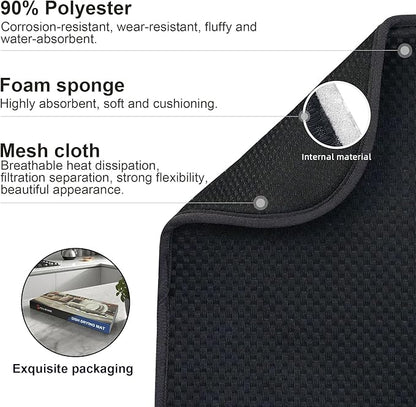 2-Pack Black Dish Drying Mats 20" x 15" – XL Dish Drying Mats for Kitchen Counter, Kitchen Dish Drying Mat, Microfiber Dish Drying Mat, Foldable Drying Mat for Dishes, Pots, Pans (Black)