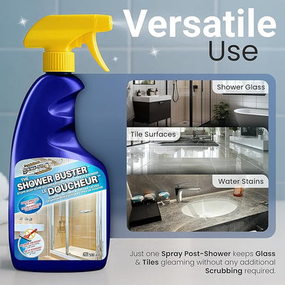 SURF PRO Shower Glass Door Cleaner – Shower Buster Spray for Soap Scum & Hard Water Stains – No Scrub Bathroom Cleaner for Glass, Tile, Chrome, Ceramic, RV and Septic Safe (500ml / 16.9oz)