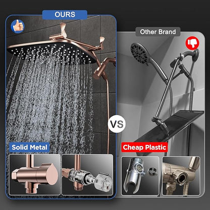 Veken 11.8" Rain Shower Head with Handheld, High Pressure Handheld Shower with Multi Spray Modes, Rainfall Combo with Metal Extension Arm, Detachable Dual Showerhead, Bathroom Decor, Rose Gold