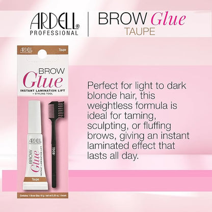 Ardell Brow Glue Taupe with Styling Brush – Tinted Eyebrow Gel for Lamination Lift, All-Day Extreme Hold Brow Gel for Defined & Fluffy Brows, 0.35 oz