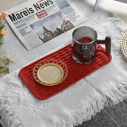 Silicone Dish Drying Mat, Non-Slip Easy Clean Sink Mat Large Heat-resistant Dish Drainer Mat for Kitchen Counter, Sink, Refrigerator or Drawer liner (12" x 6", RED)