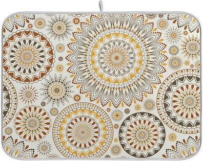 Mandala Ethnic Bohemian Ornament Dish Drying Mat for Kitchen Counter Absorbent Microfiber Drying Pad, Medium 16x18 in, Reversible Drainer Mats