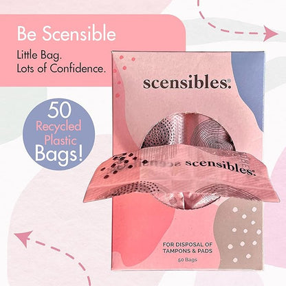 Scensibles Personal Care Disposal Bags (50 Count) - For Tampons, Pads, Liners, Condoms & More - Discreet, Hygienic & Odor-Reducing Disposal Solution