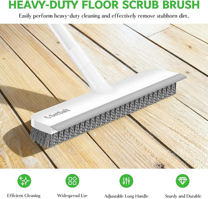 SetSail Floor Scrub Brush, Scrub Brush with 48-Inch Long Adjustable Handle 2 in 1 Scraper Brush Stiff Bristle Floor Scrubber for Cleaning Bathroom Shower Kitchen Garage Deck Tilb Tub, White