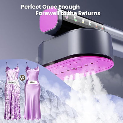 Travel Steamer for Clothes, 1200W Portable Steamer ＆ Iron 2 In 1, 13s Heat Up, LED Touch Display with 5 Modes, Large Ceramic Heat Panel, 110ml Tank, Garment Steamer for Home and Travel