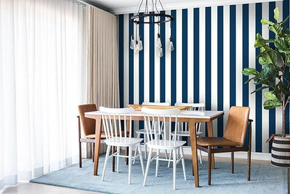 Guvana 394"x17.7" Striped Peel and Stick Wallpaper Blue and White Self-Adhesive Wallpaper DIY Removable Contact Paper Navy Blue Waterproof Wall Paper for Bathroom Kitchen Cabinets Decor Vinyl Roll
