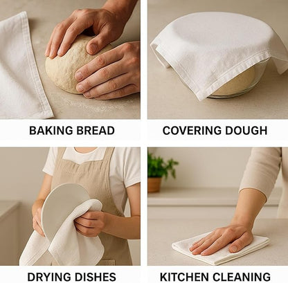 Flour Sack Towels | Tea Towel for Crafts | Kitchen Dish Cotton Blank Towel for Embroidery | Baking Bread Proofing Linen Cover | Thick Absorbent Quick Dry | 4 Pack 33"x38" Natural