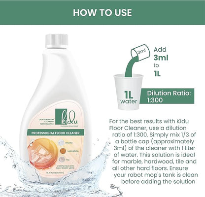 KIDU 2-Pack Multi-Surface Floor Cleaner – Compact by Design, Robot Mop Compatible, 1:300 Concentrate for Hardwood, Tile, Marble – Eco-Friendly Cleaning Solution, 2x500ml