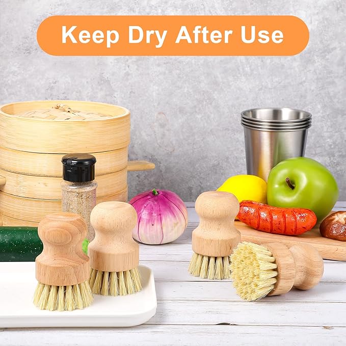 cobee 12Pcs Bamboo Dish Scrub Brushes, Kitchen Dishwashing Scrubber with Natural Sisal Bristles Round Wooden Dish Scrubber Brush for Iron Pot Pan Food Kitchen Sink Fruit Vegetable Wash