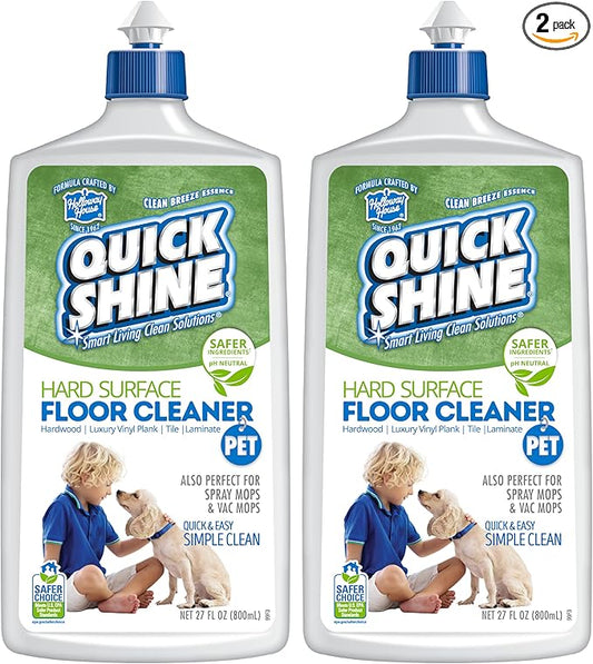Quick Shine Hard Surface Pet Floor Cleaner 27 oz, 2Pk | Ready to Use, Removes Dirt, Streak Free, No Rinse | Hardwood, Laminate, Luxury Vinyl Plank LVT, & Tile | Safer for Kids, Pets & Our Environment