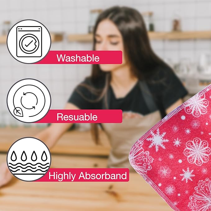 Pack of 10 Reusable Paper Towels | 10x10 Inch Cotton Towels | Kitchen Utensils Print | Eco Friendly, Washable, Quick Drying | Sustainable Cleaning Cloths | Holiday