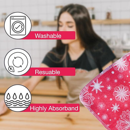 Pack of 10 Reusable Paper Towels | 10x10 Inch Cotton Towels | Kitchen Utensils Print | Eco Friendly, Washable, Quick Drying | Sustainable Cleaning Cloths | Holiday