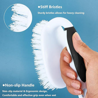 Scrub Brush Set, 4 Pack Deep Cleaning Brush Kit - 2 Scrub Brush, 2 Tile & Grout Brush with Built-in Scraper, Household Commercial Scrubber for Floor, Shower, Pool Wall, Tub (Black)