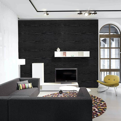 Peel and Stick Wallpaper Black Wood Wall Paper - 17.5 x 787.4 Inch Self Adhesive Wallpaper Peel and Stick, Easy to Paste Wall Contact Paper for Stand Liner, Table and Door Makeover Decor