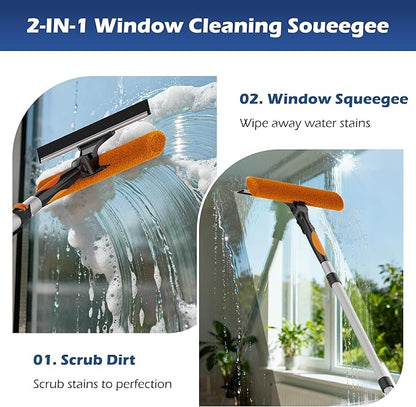 26FT High Reach Duster Kits with 5-20FT Extension Pole, Cobweb Duster with Telescoping Pole, Washable Ceiling Fan Cleaner & Window Squeegee for Glass Surfaces & High Roof