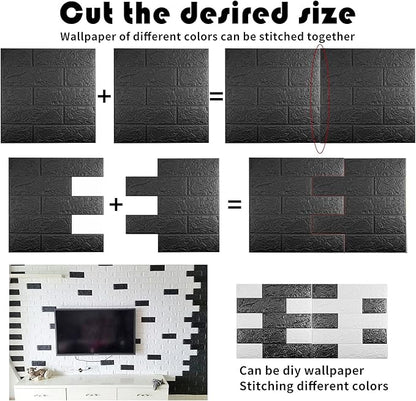 40 PCS Black 3D Wall Panels, 58 sq.feet Coverage Printable Wallpaper Sticker with Self-Adhesive Waterproof Brick PE Foam Wall Panels Peel and Stick for Interior Wall Decor, Home Decoration