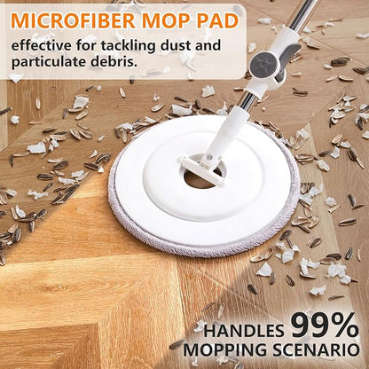 Spin Mop and Bucket Set ，2 Replaceable Microfiber Mop Pads，1 Magic Sponge Eraser pad for Deep-Cleaning Mops for Floors (Mop Set, 10" Mop-Head)