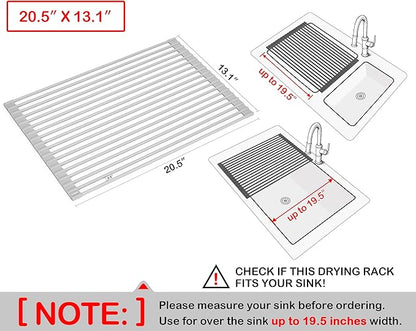 Surpahs 20.5 x 13.1 Inch Roll-Up Dish Drying Rack, Fits Across Sink Openings up to 19.5 Inches, Heavy-Duty Premium Silicone, Strong Support, Non-Slip, Heat-Resistant, Warm Gray