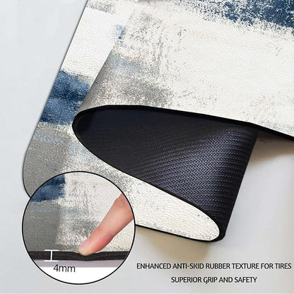 MCALK Blue Dish Drying Mat for Kitchen Counter, Grey Dish Drying Pad with Anti-Slip Rubber Base, Absorbent Kitchen Sink Mat with Abstract Art Decor (1 pc 18" x 16")