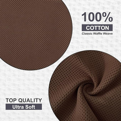 Kitinjoy 100% Cotton Kitchen Dish Cloths (12 X 12 Inches, Coffee), 6 Pack Waffle Weave Ultra Soft Absorbent Dish Towels for Drying Dishes Quick Drying Kitchen Towels Dish Rags